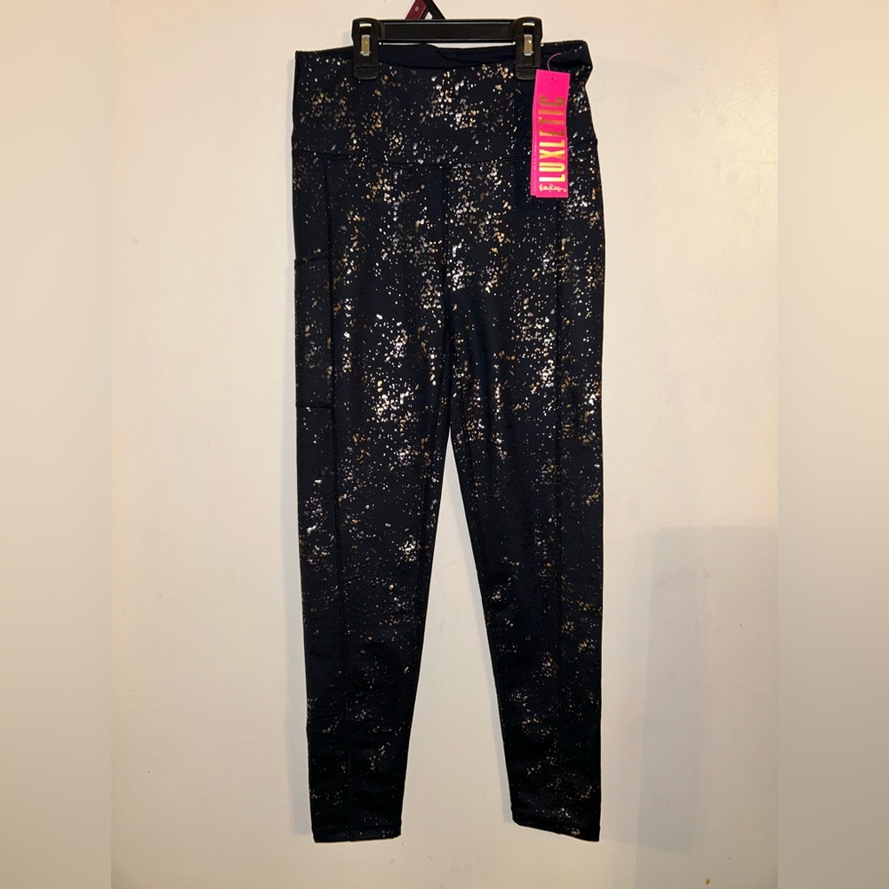 Lilly Pulitzer NWT UPF 50 Luxletic Weekender Legging Time To Tiki Metallic Foil